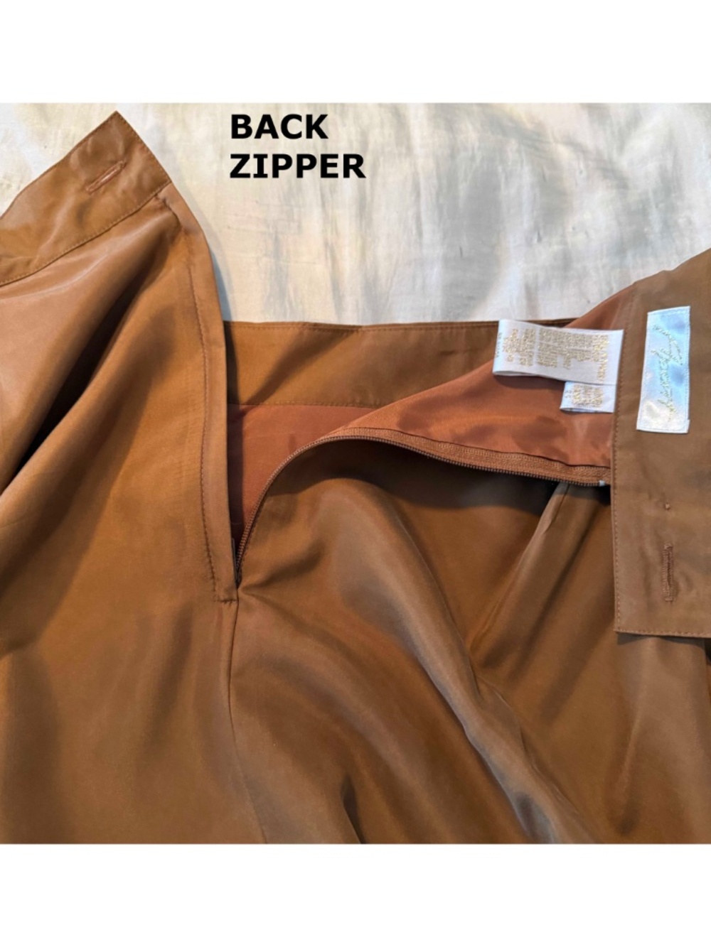 SKIRT, 100% SILK, COPPER COLOUR, SIZE 24, ELASTIC ON PART OF BACK WAIST, - Picture 10 of 16